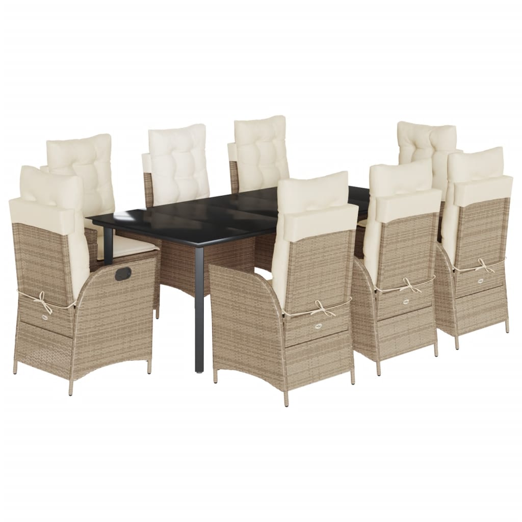 9-tlg. Garten-Essgruppe mit Kissen Beige Poly Rattan
